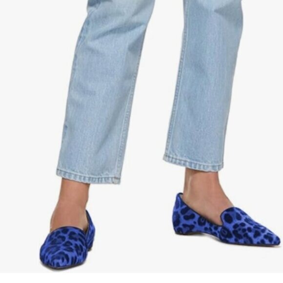 FOWT Blue Pointed Toe Arched Heel Pumps Solid Color Suede Side V Cut Loafers - Picture 1 of 8